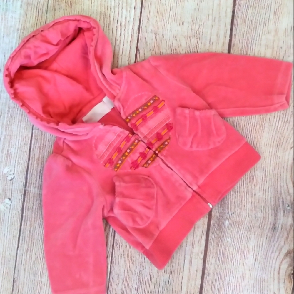 Baby Headquarters velour zip up hooded top sz 12m